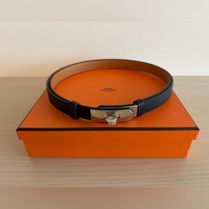 Hermes Black Leather Belt with Silver Buckle